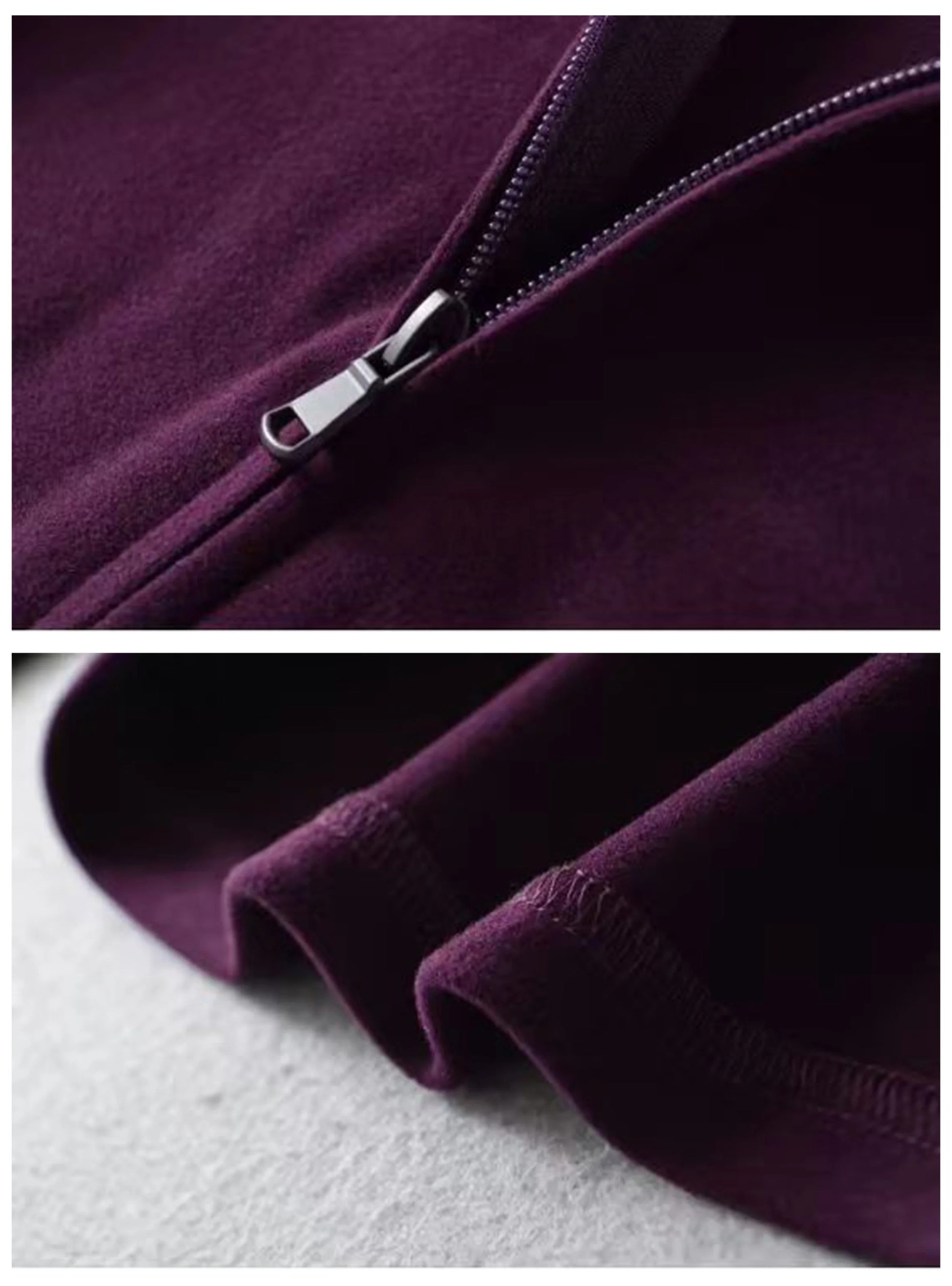 Dark purple cropped zip top with high neck and long sleeves