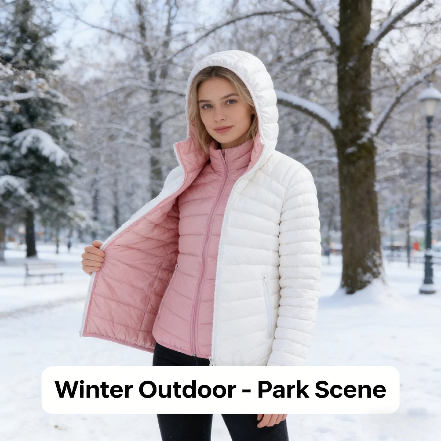 Reversible quilted jacket in pink and off-white with hood